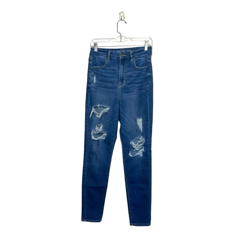 American Eagle Dark Wash Super High Rise Ripped Curvy Skinny Jeans 8 Women’s